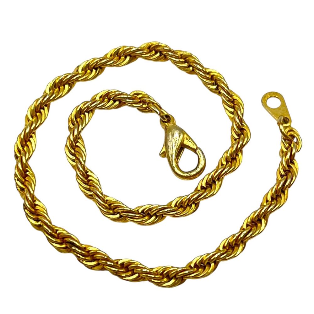 Gold Tone Rope Chain Bracelet Retro Chunky 3mm Classic 7.5" Metal Twist Jewelry
